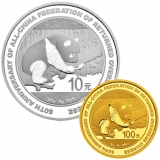 中国侨联成立60周年熊猫加字金银币