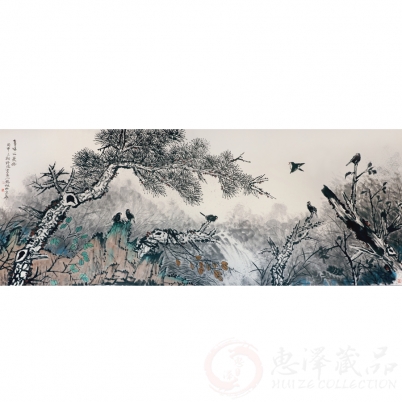 潘锡林《鸟鸣山更幽》367×144cm