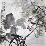 高广峰《清碧远波潇潇处 沐雨荷花淡淡开》 四尺斗方