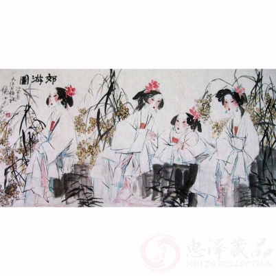 阳小毛《郊游图》四尺对开