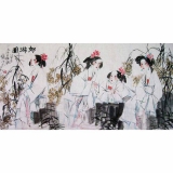 阳小毛《郊游图》四尺对开