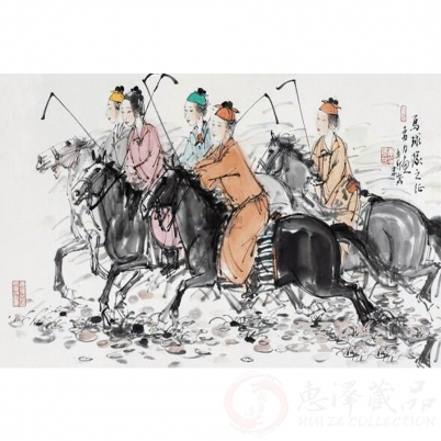 唐勇力《马球队之征》四尺对开