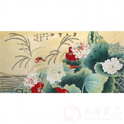 贾广健《碧玉双栖》四尺对开