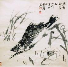 潘锡林《鱼戏新荷动》68×68cm