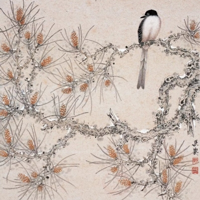 郭慧庆《花鸟一》45×45cm