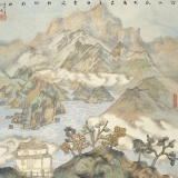 何加林《白云过江》斗方