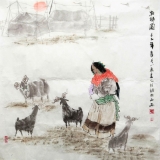 王筱丽《牧归图》68×68cm