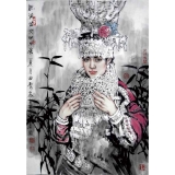 李毅《施洞苗女》三尺对开