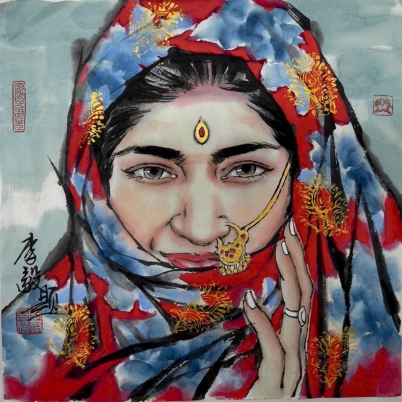 李毅《少女一》斗方