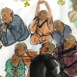 马海方《放下布袋  何等自在》四尺横幅