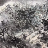 张延东《村树连溪口》四尺斗方