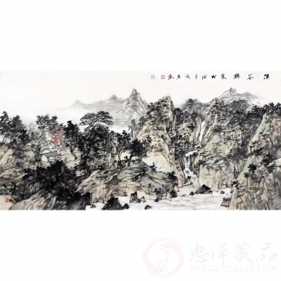 张延东《溪谷听泉》四尺横幅
