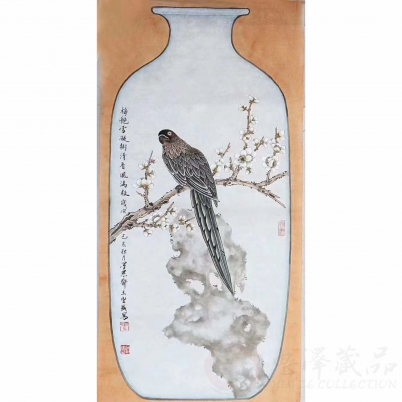 画家张坚盛花鸟《梅艳雪凝图》四尺对开