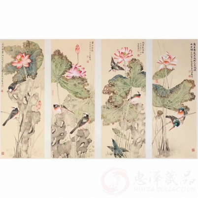 张坚盛作品《花鸟四条屏》