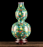 米振雄景泰六福之三才鸿运景泰蓝画珐琅葫芦瓶