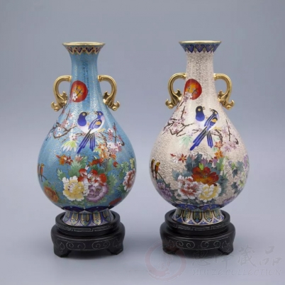 霍铁辉景泰蓝喜上眉梢景泰蓝对瓶