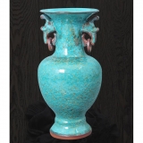 钧瓷翡翠金斑釉双龙活环瓶