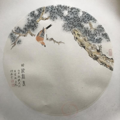 刘换天没骨花鸟-松龄鹤寿 镜片